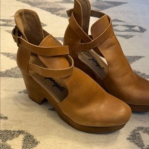 Free People Cognac Leather Ankle Bootie Clog